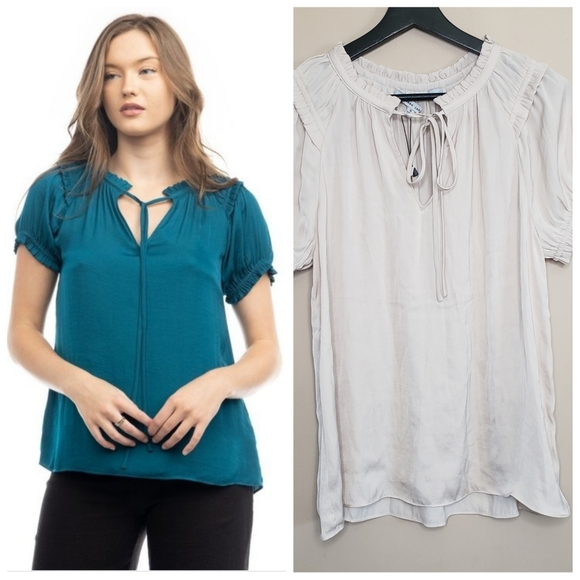 Naked zebra raglan short sleeve blouse with front frill detail champagne - Picture 2 of 6